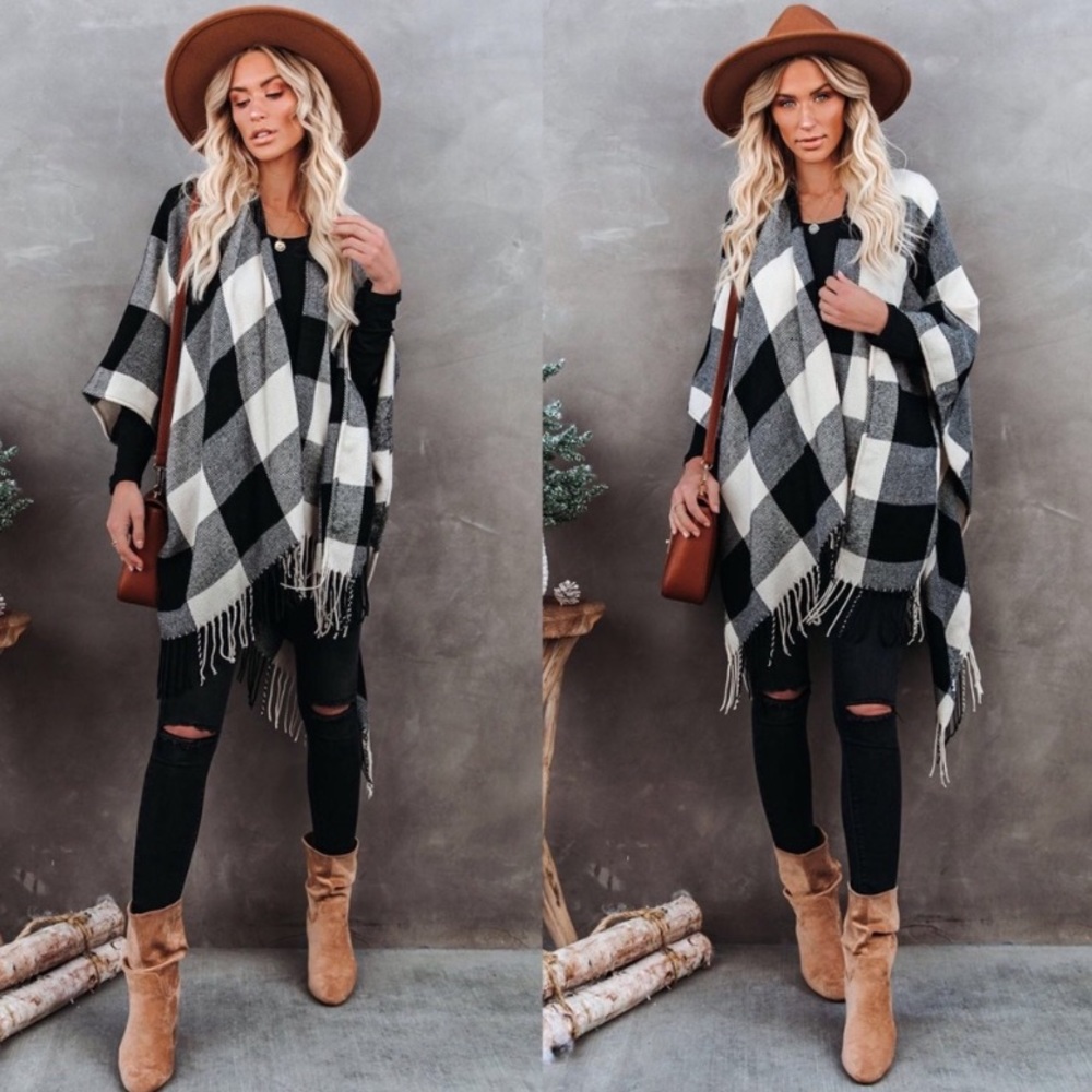 LAST 1! 5 Star Rated! New Cozy Soft Chic Plaid Fringe Poncho Ruana - Picture 7 of 11